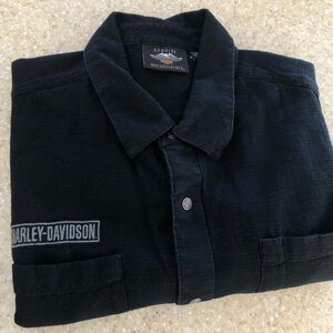 Harley-Davidson Men's Black Twin V Washed Twill Short Sleeve Snap up Shirt XXL